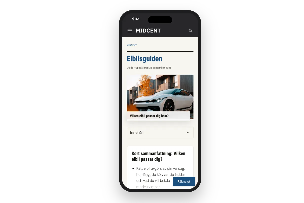 Midcents Elbilsguiden på en mobil