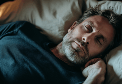 Midcent ger en lugn stund i närbild av en sovande man. Denna bild förmedlar vila och introspektion i en bekväm miljö, vilket understryker vikten av avkoppling och god sömn.Kategori: Hälsa.