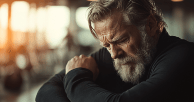 Bilden visar en äldre man med grått hår och skägg som ser bekymrad ut. Han vilar huvudet mot armen i en djupt tänkande pose. Det varma ljuset i bakgrunden skapar en stämningsfull och eftertänksam atmosfär. Ansiktsuttrycket