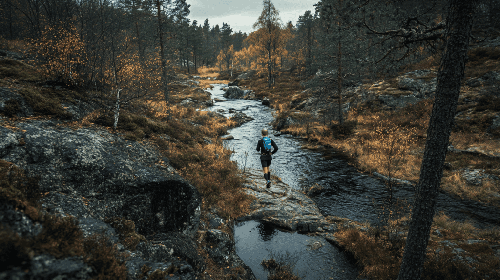Löpning i höstens natursköna landskap vid en porlande bäck skapar en känsla av frihet och äventyr. Upptäck ro och energi mitt i vildmarken med Midcent. Natur.