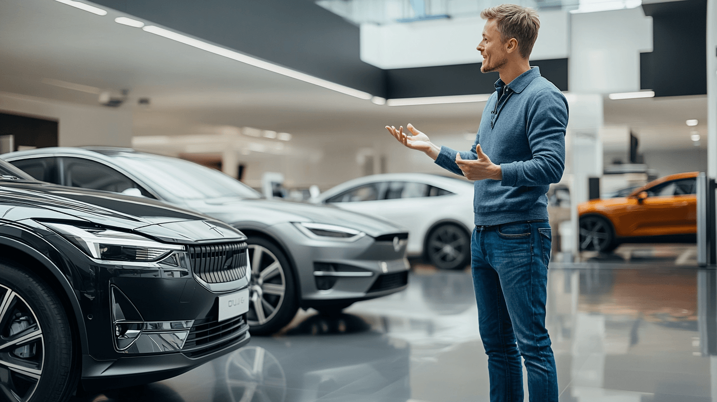 Midcent: Upptäck framtidens bilar i ett modernt showroom. Fordonsexpert presenterar de senaste modellerna av elbilar i en elegant miljö. Inspirerande design och innovativ teknik skapar nya möjligheter.Kategori: Teknik.