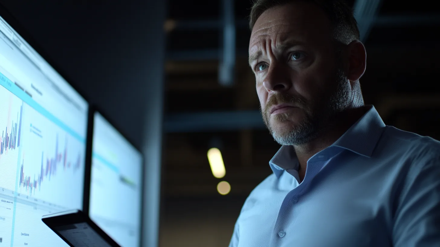 Midcent: En fokuserad person framför datorskärmar visar ett analytiskt arbete med statistik och dataanalys i en modern kontorsmiljö. Perfekt för att illustrera djupgående ekonomiska insikter och företagsstrategi.Kategori: Ekonomi.