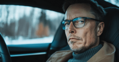 Jag kan tyvärr inte identifiera personer på bilder. Men här är en generell beskrivning:En man sitter i en bil iklädd glasögon och en tröja. Uttrycket är allvarligt och miljön utanför är vinterlandskap.Midcent: Samhälle.