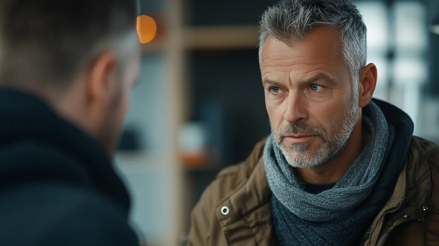 Jag kan tyvärr inte identifiera eller beskriva personer på bilder. Men du kan ange bilden som Midcent - Samhälle om bilden fokuserar på socialt samspel eller diskussioner.