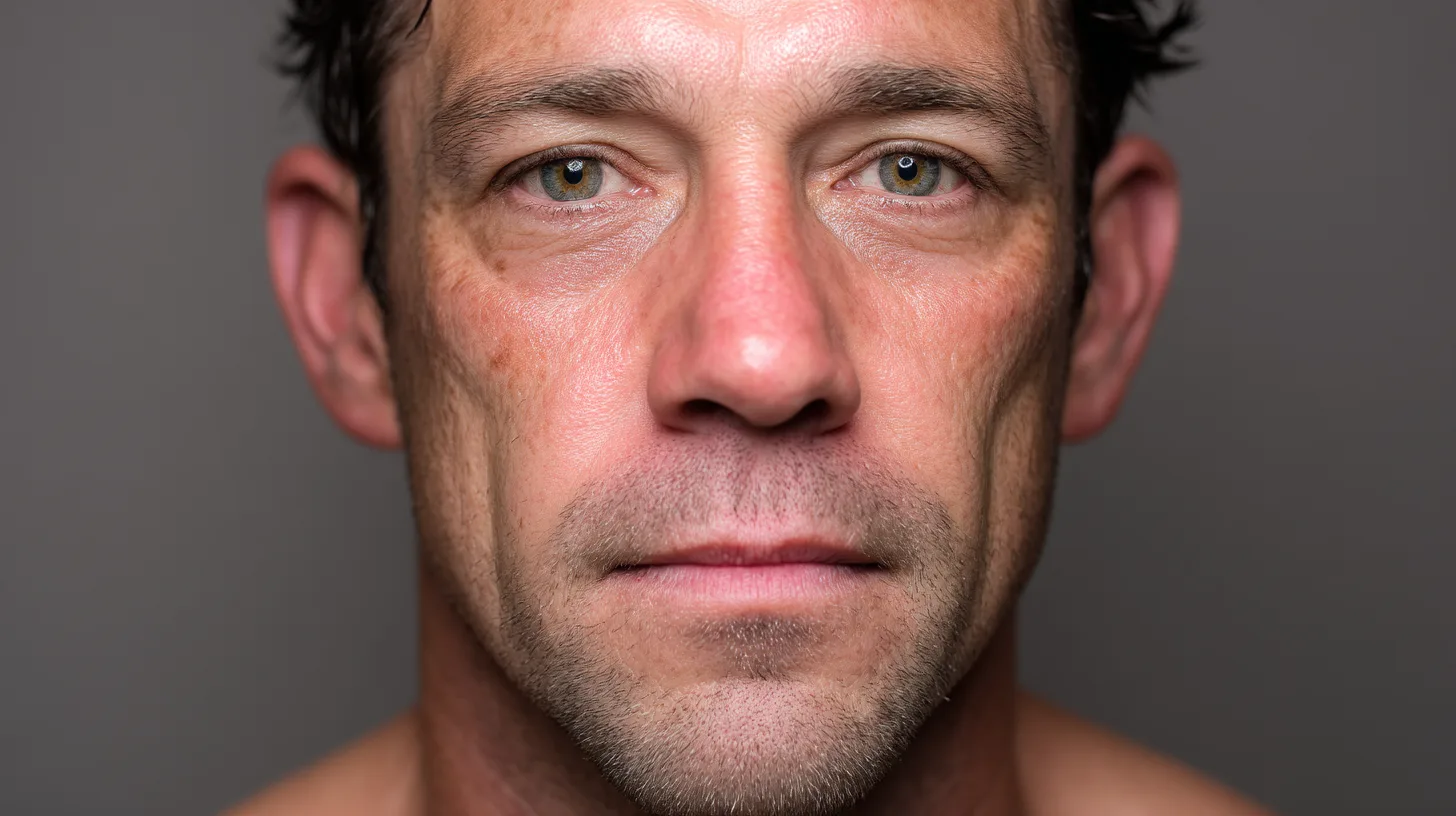 Jag kan inte identifiera personen på bilden. Midcent presenterar en närbild av en medelålders man med ett uttrycksfullt ansikte och detaljerad hudstruktur. Kategori: Samhälle.