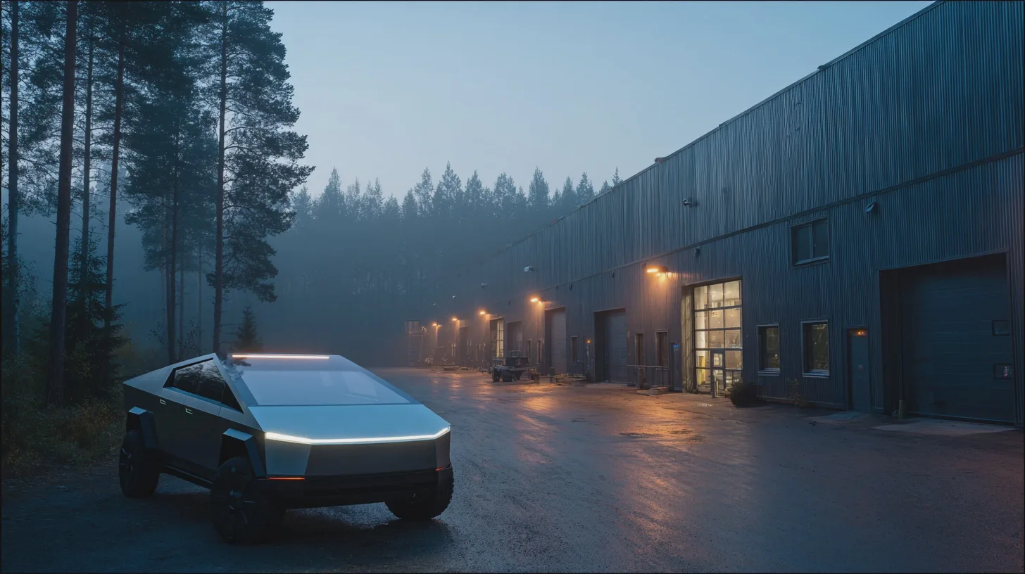 Teknik, Elbil, Design, Innovation, Futuristisk, Industrimiljö, Tesla, Cybersäkerhet, Hållbarhet, Mobilitet, Framtid.