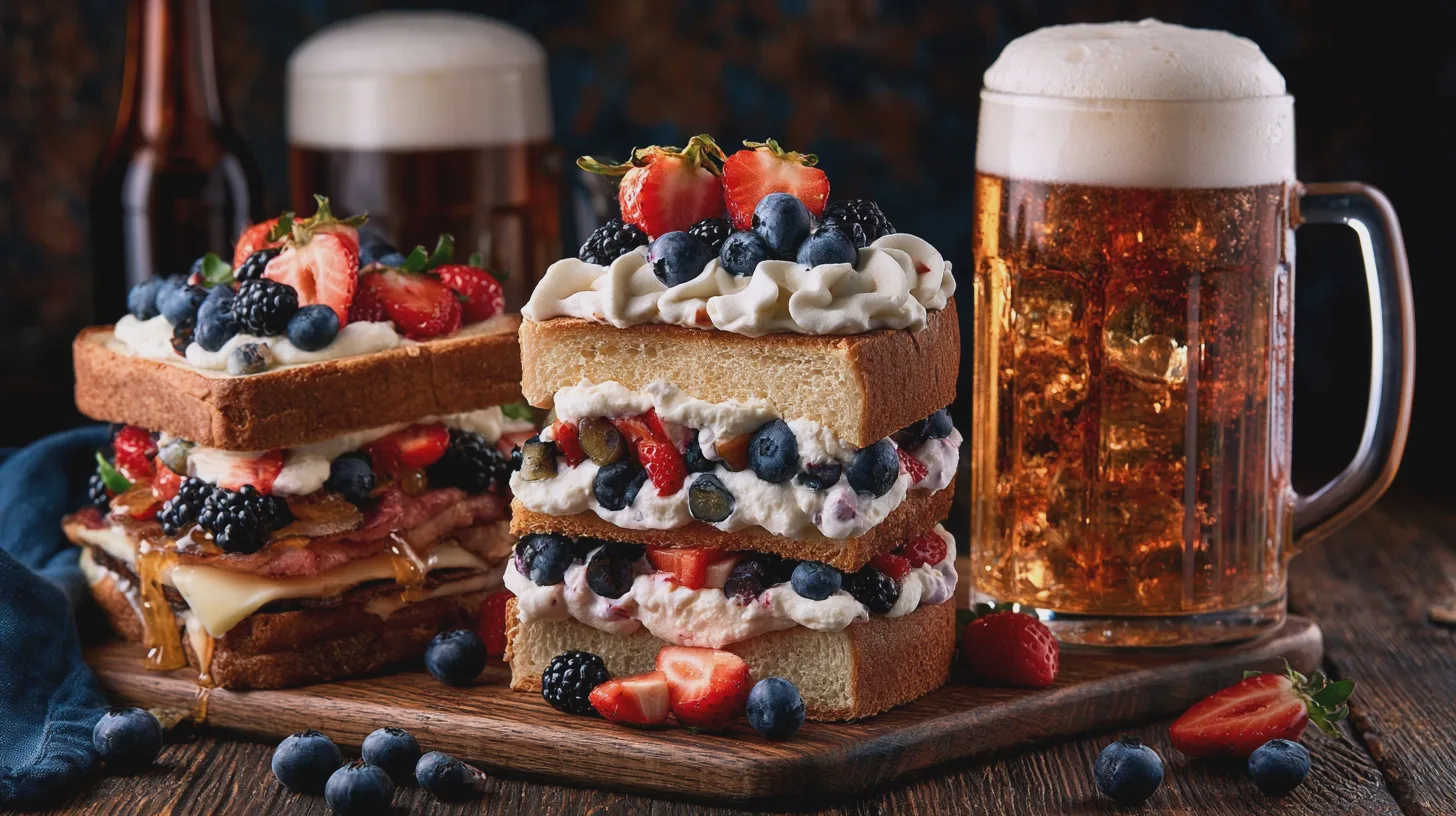 MatTårta, bär, grädde, dessert, läskande, sommar, fest, hantverk, sandwich, snittar, sött, fyllning, bärmix, öl.