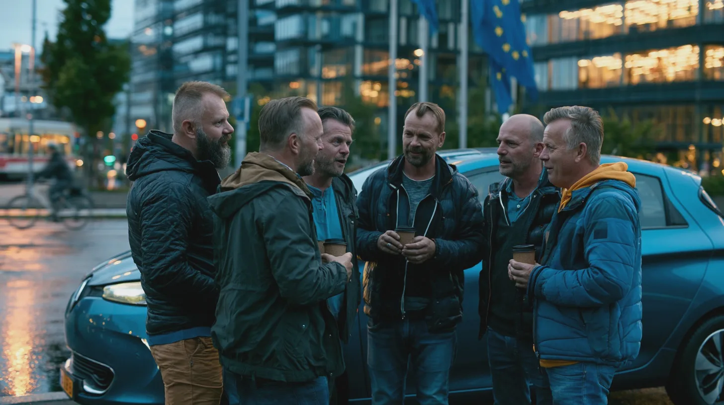 SamhälleVänner, konversation, stadsmiljö, kväll, kaffe, män, socialt, gemenskap, stadsbild, modern arkitektur.