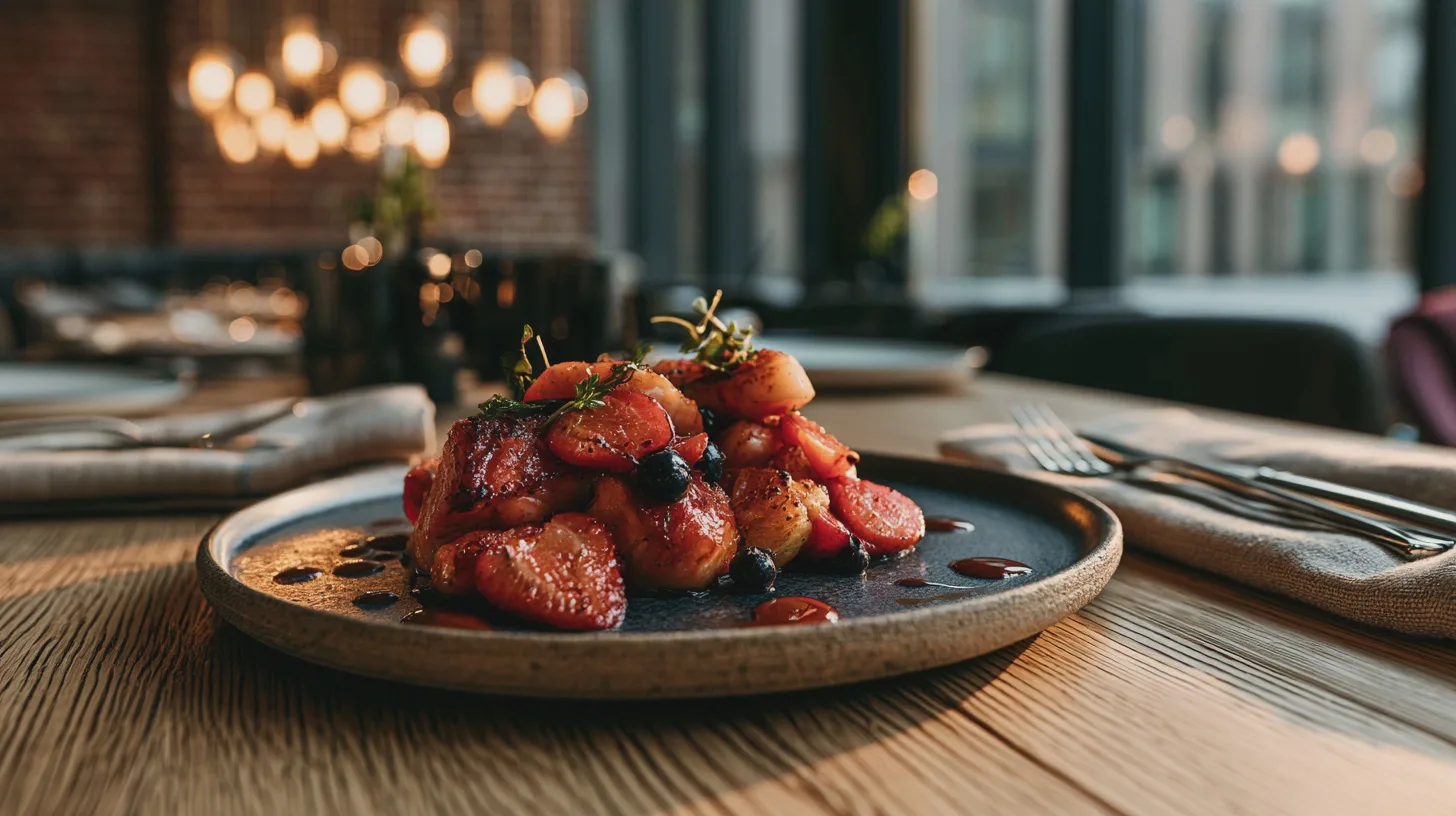 Mat: färsk, läcker, gourmet, tallrik, frukt, servering, restaurang, smak, elegant, middag.