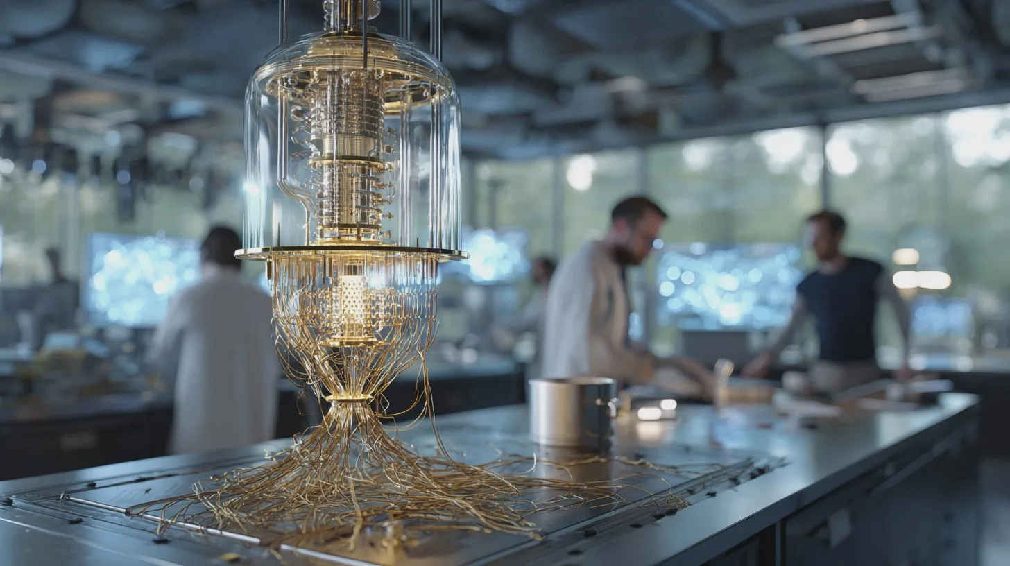 Teknik, kvantdator, forskning, tekniklaboratorium, innovation, avancerad teknologi, vetenskap, framtid, experiment, databehandling.