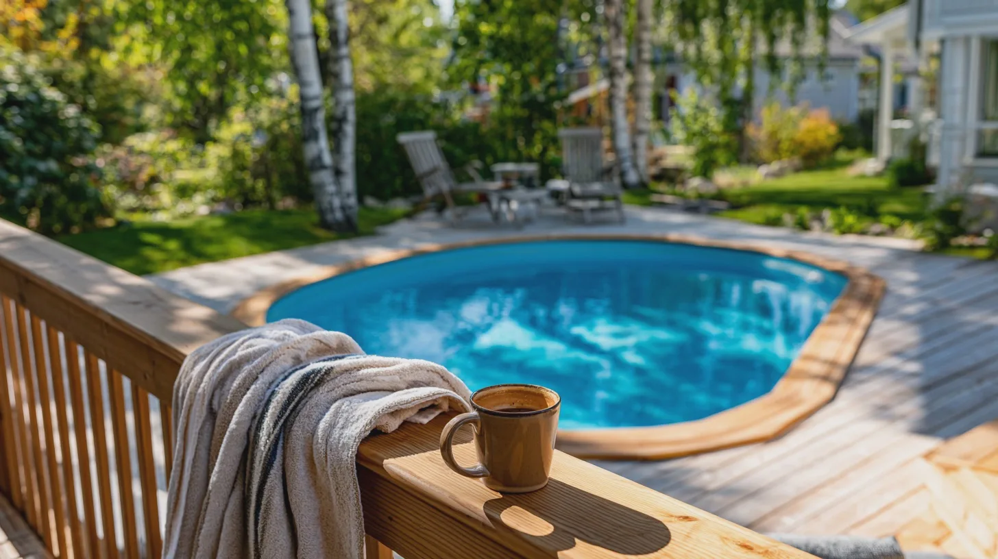 ResaPool, avkoppling, trädgård, kaffe, sol, handduk, semester, utomhus, natur, fri tid.