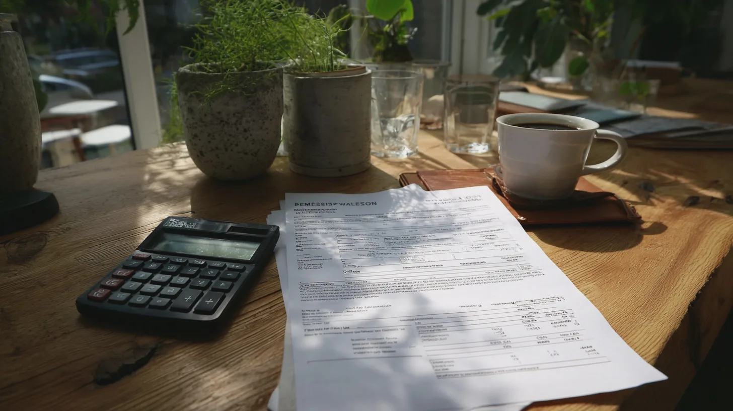 Ekonomi, kalkylator, blankett, kaffe, arbetsplats, produktivitet, planering, pappersarbete, hemarbete, fokus.