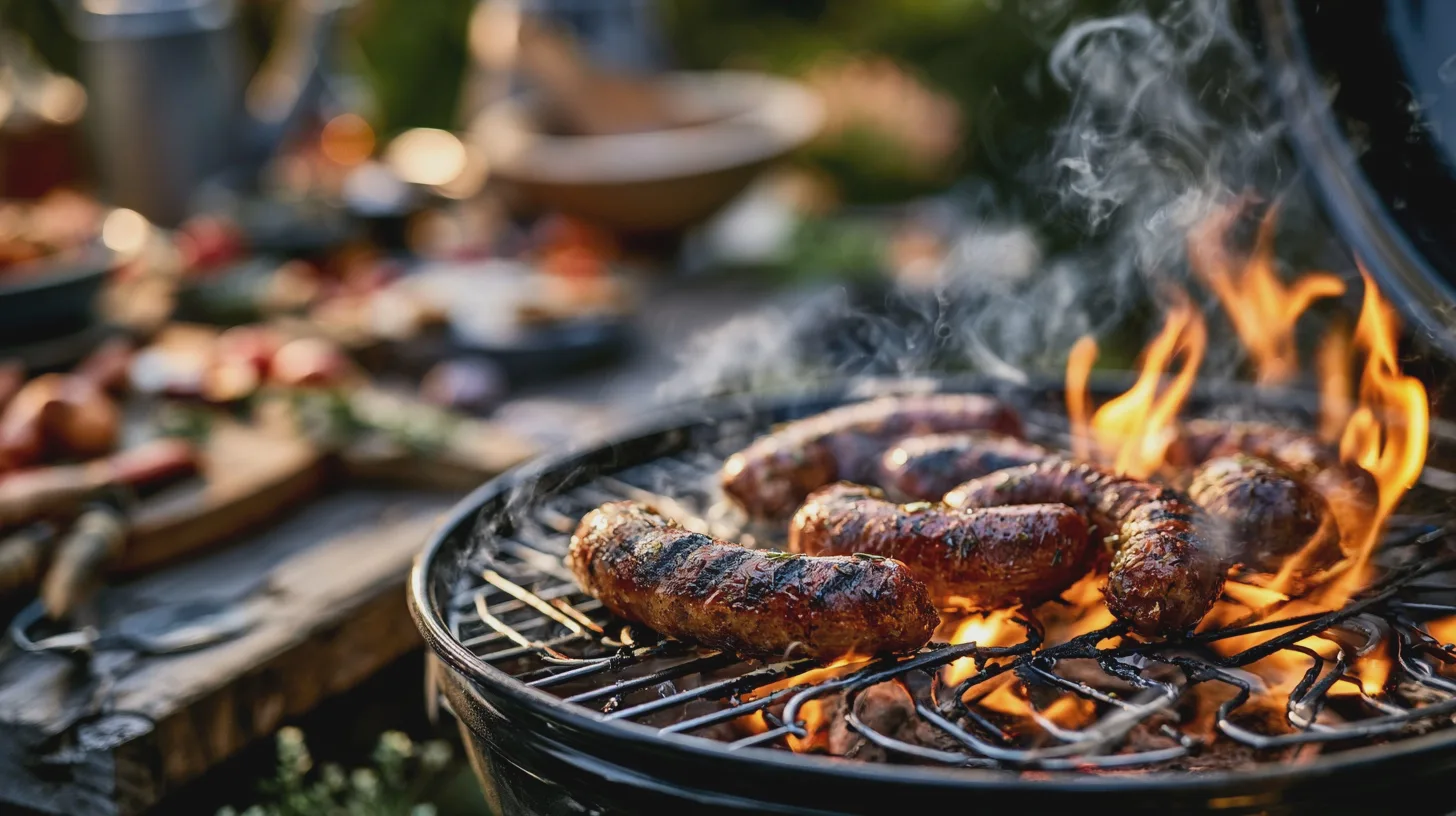 MatGrill, korv, barbecue, sommar, utekök, matlagning, smakrikt, sköna stunder, fest, utomhus, rök, grillning.
