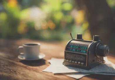 Midcent, en nostalgisk bild som visar en vintage-radio och en kaffe kopp, perfekt för en avkopplande stund. Kategori: Underhållning.