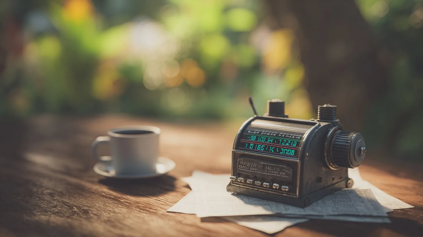 Midcent, en nostalgisk bild som visar en vintage-radio och en kaffe kopp, perfekt för en avkopplande stund. Kategori: Underhållning.