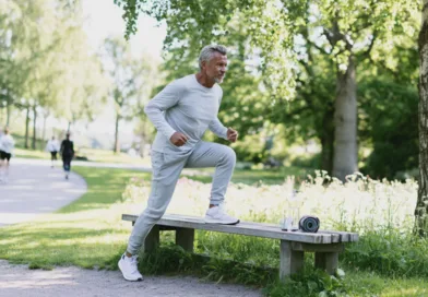 SportMotion, hälsa, utomhus, jogging, styrketräning, träning, välbefinnande, park, seniorsport, aktiv livsstil.