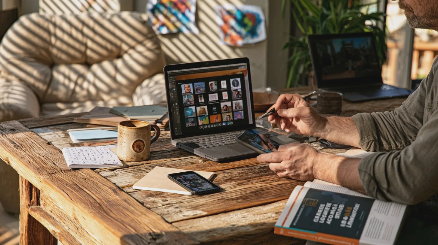 Kategori: TeknikNyckelord: arbetsplats, laptop, smartphone, kreativa verktyg, produktivitet, anteckningar, hemkontor, digital skapat, multitasking, avkoppling.