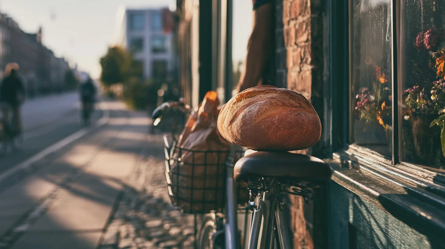 Mat, Bröd, Cykel, Café, Stadsmiljö, Morgonljus, Bakverk, Hantverk, Matleverans, Livsstil