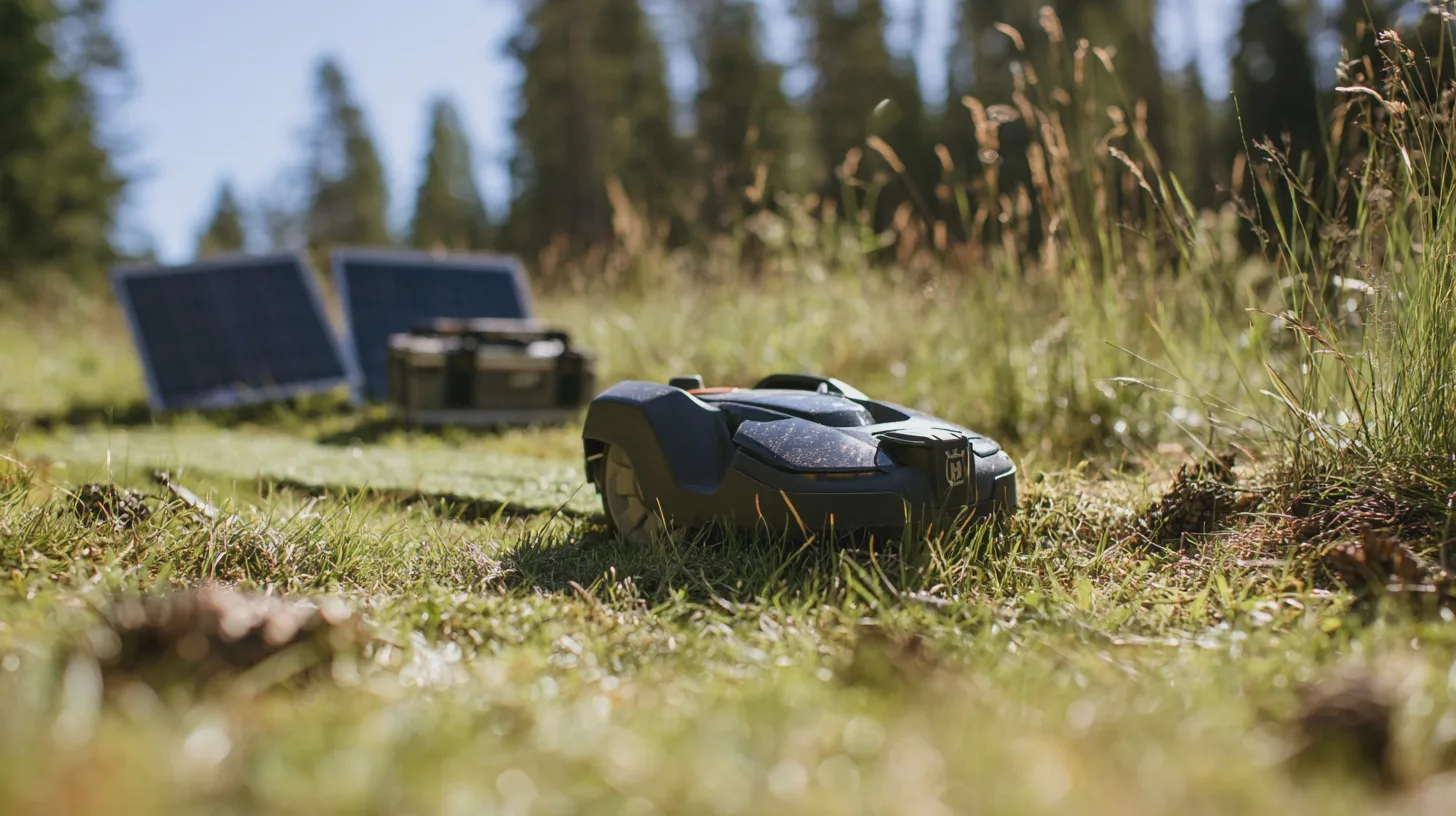 Teknik, robotgräsklippare, solenergi, gräsmatta, automatisk klippning, trädgård, smart hem.