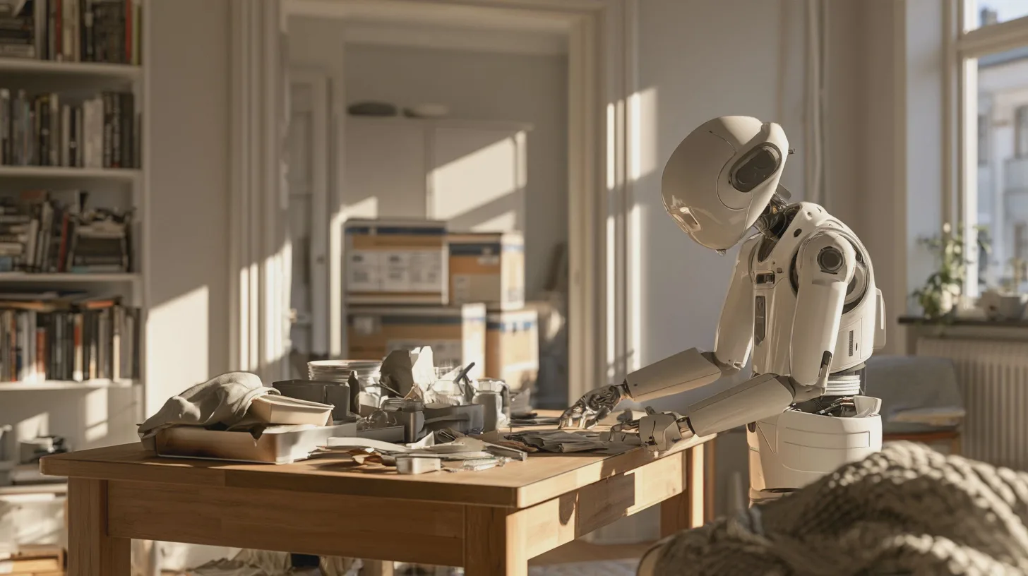 Teknik + robot, hem, produktivitet, AI, automatisering, framtid, arbete, design, teknologi, interiör