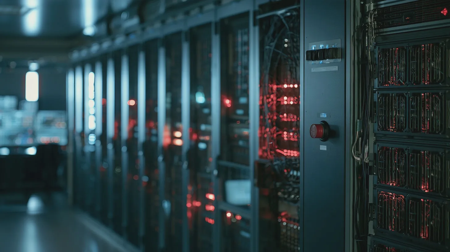 Teknik: servrar, datacenter, röd belysning, databehandling, nätverksutrustning, elektronik, teknologi, digital infrastruktur, kablage, datorer.