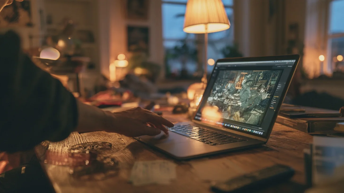 Underhållning: datorarbete, kreativt arbete, hemmakontor, kvällsbelysning, multitasking, designprogram, hem miljö, arbete hemifrån