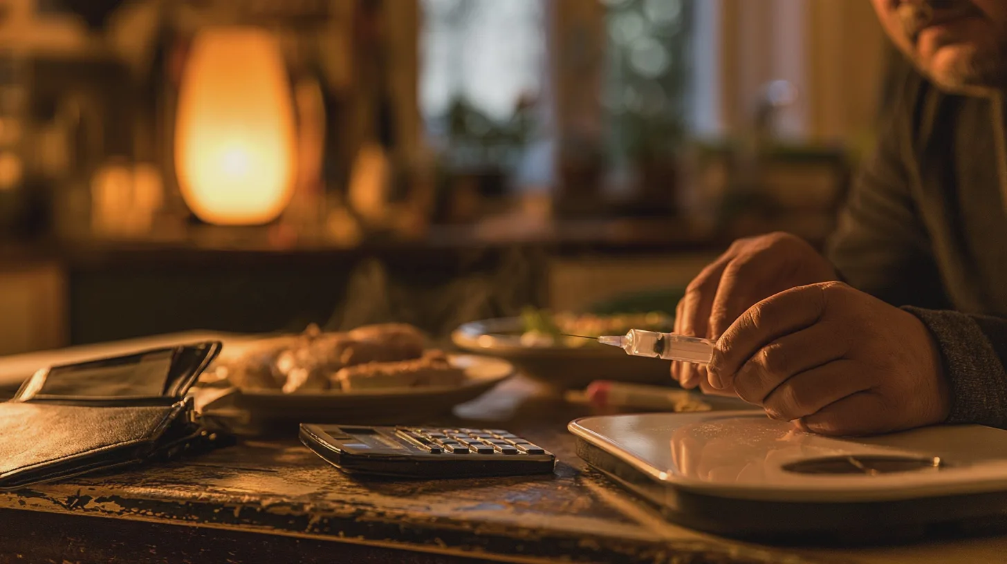 Hälsa: insulinspruta, viktkontroll, matlagning, hälsosamma måltider, diabetes, köksmiljö, snabbt mellanmål, kosthållning, noggrannhet i mängder.