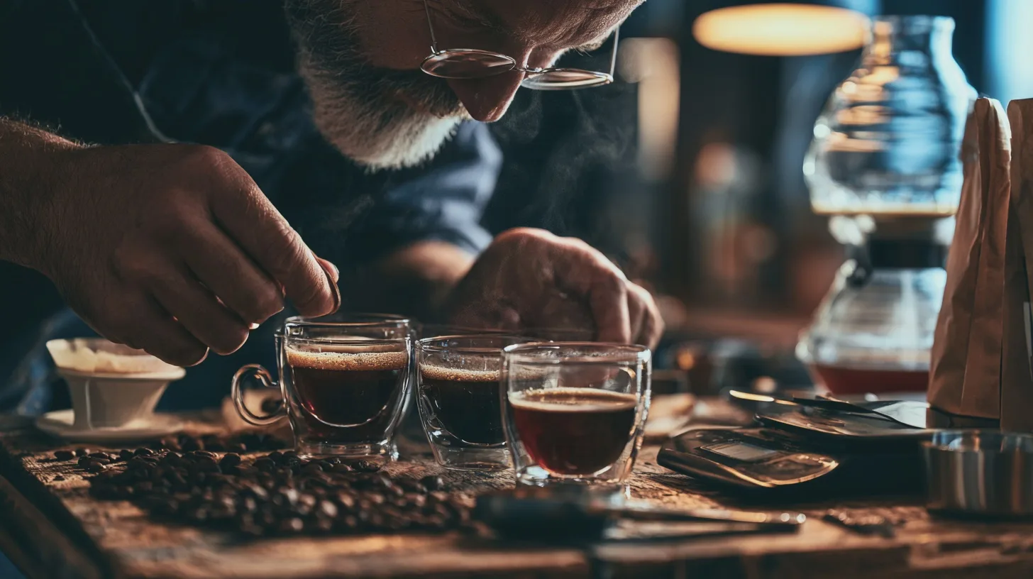 Mat: kaffe, brygga, barista, kaffedeg, tillredning, smakprov, hantverk, kaffebönor, varm dryck, hantverkskaffe.