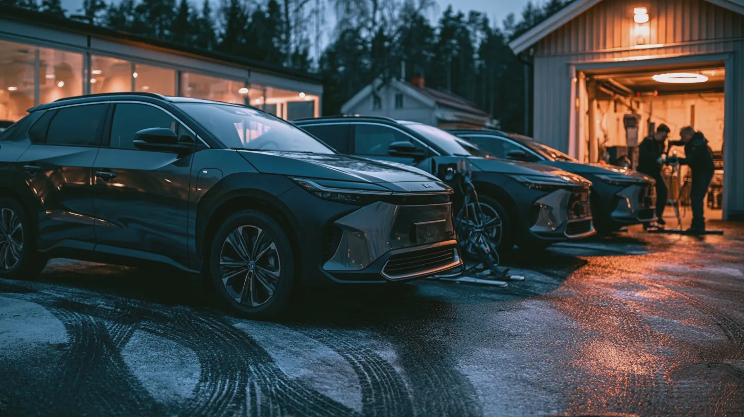 Teknik: elbilar, bilservice, mörk miljö, garage, snö, bilar, mekaniker, modern teknik