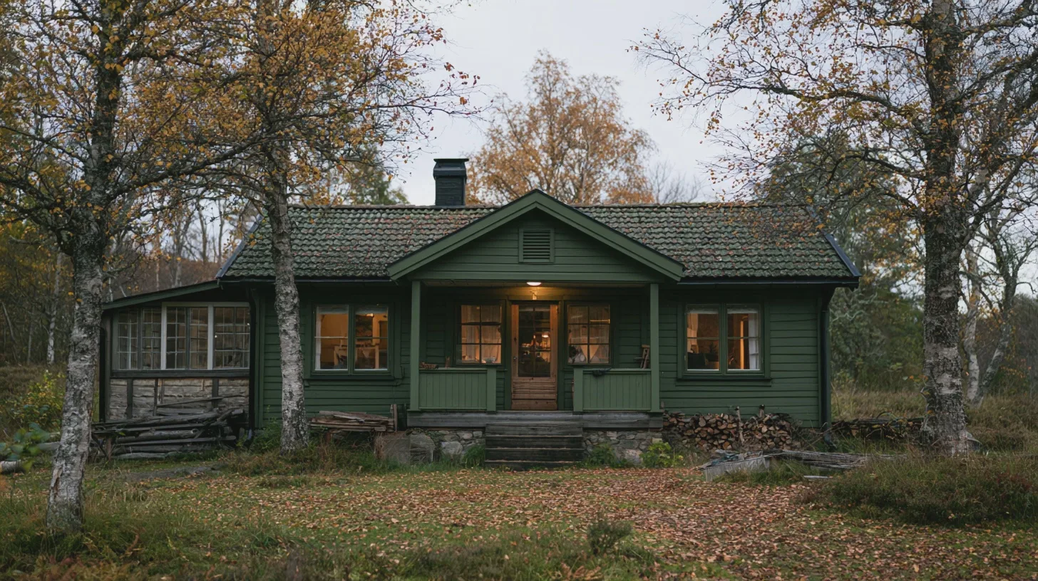 Resa: stuga, höstlandskap, natur, mysig atmosfär, avkoppling, utomhus, skog, traditionell arkitektur.