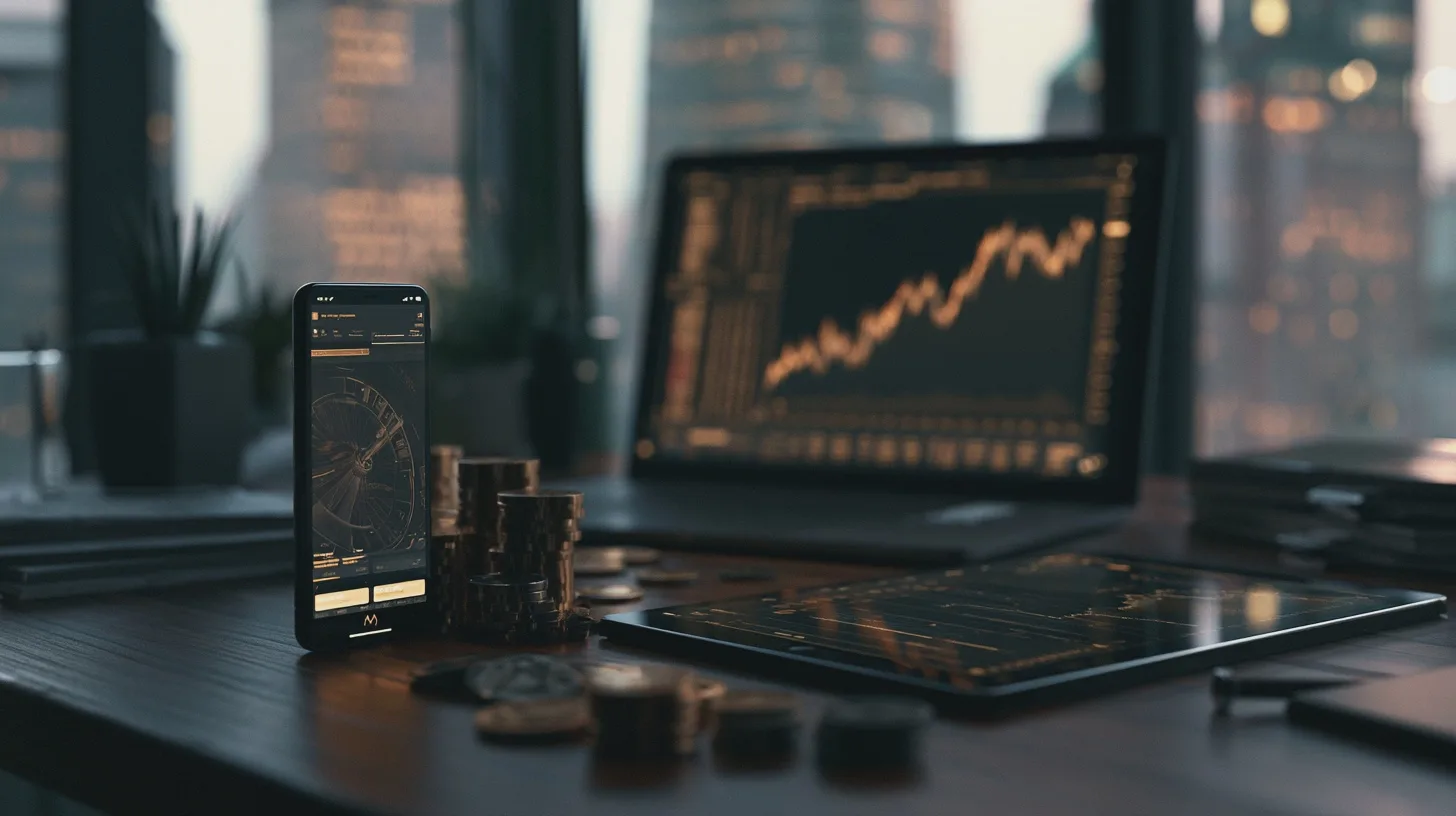 Ekonomi + investeringar, aktiemarknad, teknik, smartphone, analys, finansiella verktyg, digitala valutor, ekonomi, dataskärm, kontor.