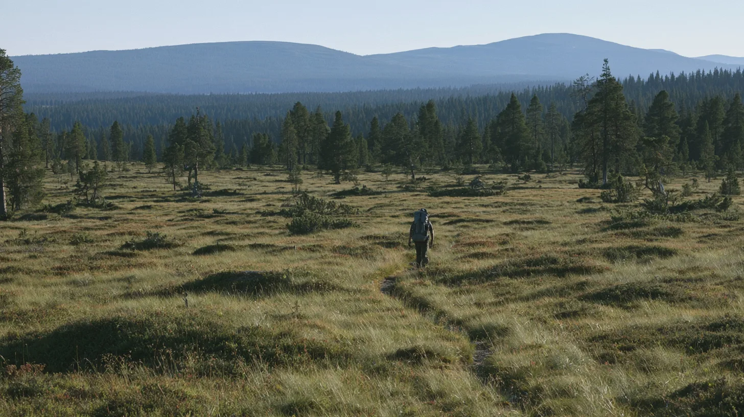 Resa: vandring, fjälllandskap, skog, natur, ryggsäcksutflykt, friluftsliv, gröna vidder, svensk natur, avkoppling, äventyr.