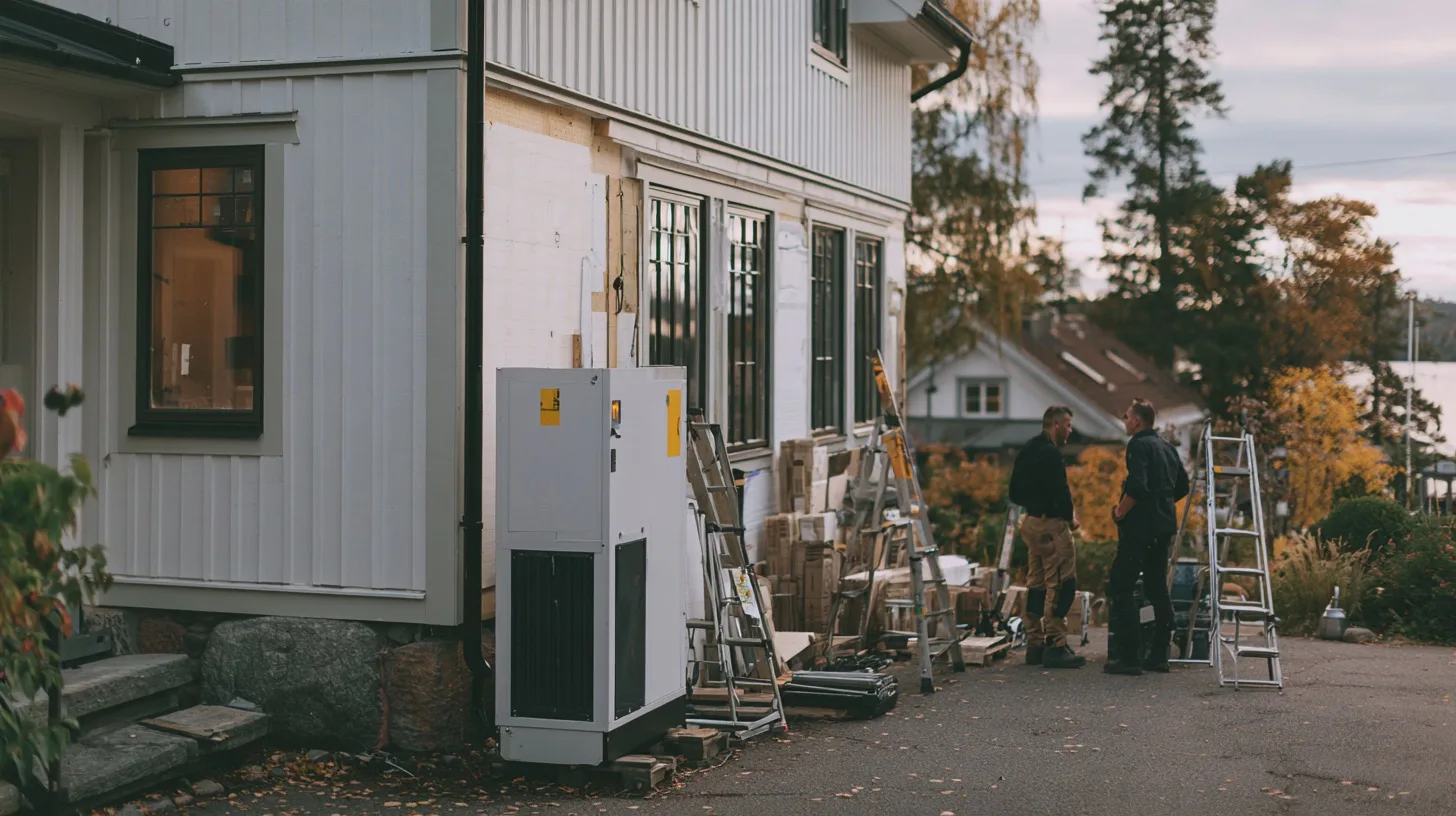 Byggande + renovering, hantverkare, hemförbättring, byggmaterial, utomhusarbete, projekt, fönster, stegar, värmepump.