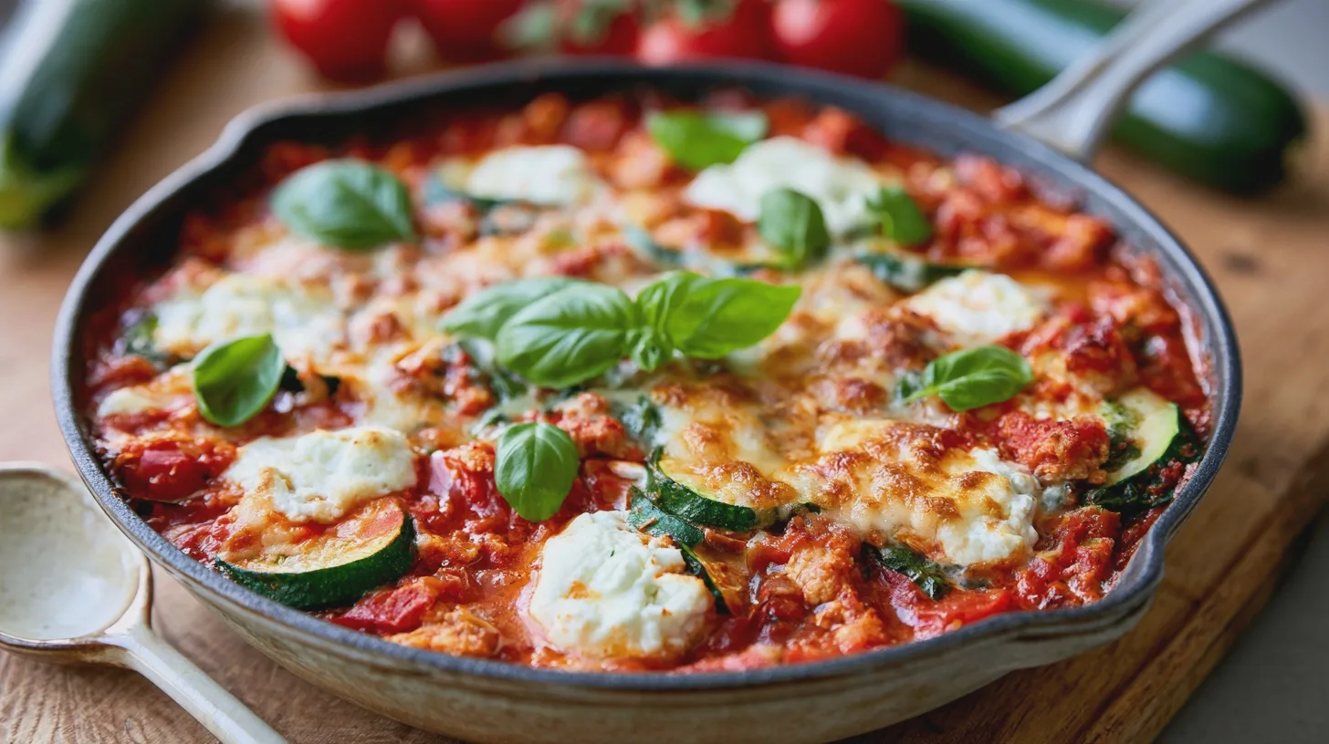 zucchinilasagne-i-panna-snabb-vardagsmiddag Glöm blöta zucchiniplattor och diskberg. Denna krämiga enpannevariant med kalkonfärs, tomat, ricotta och mozzarella ger lasagnekänsla på 15 minuter – utan att göra köket till en byggarbetsplats.