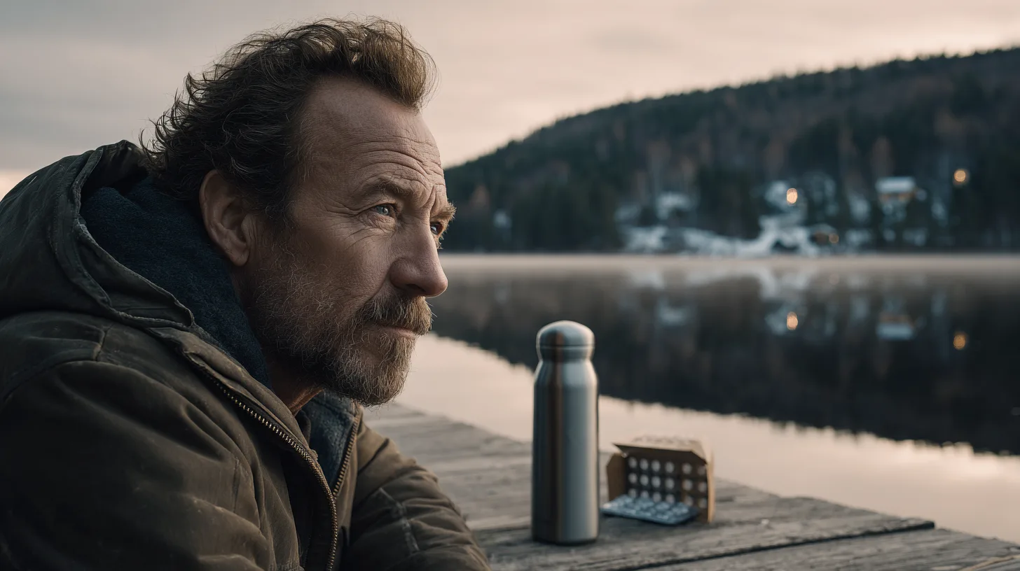 En vuxen man sitter vid en sjö, reflekterar. Midcent erbjuder inspiration för lugna stunder i naturen. Kategori: Samhälle.