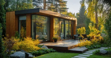 Midcent: Modernt arkitektritat trähus harmonierar med naturen, omgivet av grönska och solbelyst trädäck för avkoppling. Perfekt boende för den som söker lugn och skönhet i naturen. Kategori: Resa.