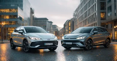 Midcent presenterar två moderna SUV:ar på stadens gator i kvällsljus. Perfekt för den som söker stil och innovation i bilvärlden. Lyft din körglädje med dessa eleganta fordon och upptäck framtidens bilteknik. Kategori: Teknik.