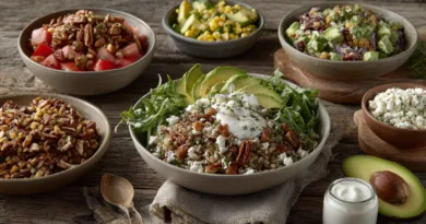 Midcent erbjuder en färgglad och hälsosam salladsbuffé, med ingredienser som avokado, pecannötter och krispiga grönsaker, perfekt för hälsomedvetna måltider. Upptäck nya smaker och fräscha ingredienser.  Kategori: Mat.