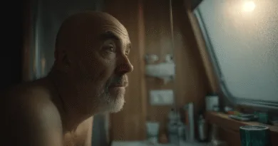 Midcent: En medelålders man betraktar en morgonutsikt genom ett fönster. Atmosfärisk belysning förstärker stämningen av reflektion och eftertanke i en avslappnad hemmiljö. Kategori: Hälsa.