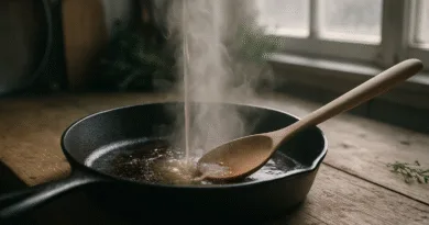 Midcent: Het stekpanna med ångande matlagning på rustikt träbord. Perfekt för kockar och matentusiaster som söker inspiration och smakupplevelser i köket. Mat.