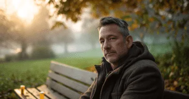 Midcent presenterar en medelålders man i en höstlig parkmiljö. Morgondimman och de fallande löven skapar en fridfull atmosfär, perfekt för eftertanke och lugn. Här möts natur och människa i harmonisk förening. Kategori: Samhälle