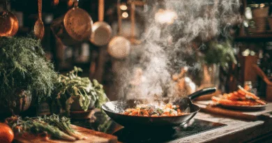 Midcent: Kökets hjärta pulserar med fräsande grönsaker och ånga. En rustik köksmiljö där fräscha örter och färgrika ingredienser skapar kulinariska upplevelser. Perfekt för passionerade hemmakockar och matentusiaster. Kategori