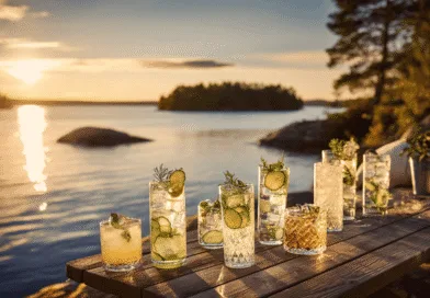 Midcent presenterar en drömlik kväll vid sjön med en samling läckra cocktails i solnedgången, perfekt för avkoppling och njutning under sommarkvällar. Kategorin är Mat.