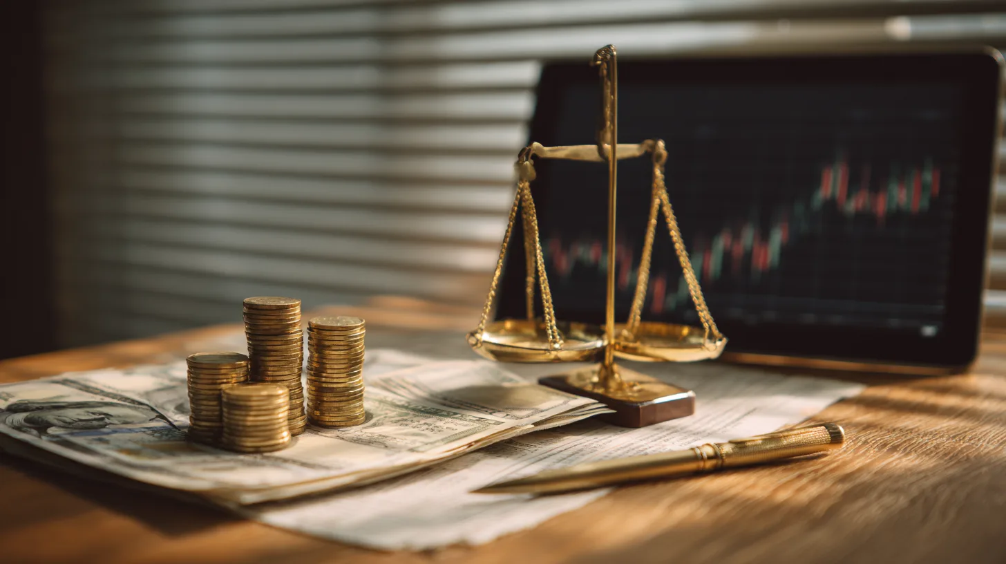 Midcent erbjuder en insikt i finansvärlden med fokus på investeringar och balans mellan pengar. Bilden visar mynt, sedlar och en vågsymboliserande rättvisa, perfekt för ekonomiska analyser och affärsstrategier.Kategori: Ekonomi