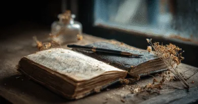 Midcent presenterar en nostalgisk vy av antika böcker och en bläckpenna på ett rustikt skrivbord. Torra blommor kompletterar den historiska atmosfären, vilket skapar en känsla av tidlöshet och försjunkenhet i förflutna tider.Kategori: Kultur.