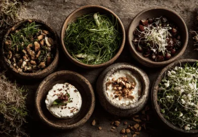 Fräscha ingredienser i rustika skålar, perfekt för gourmetmatlagning. Upptäck naturliga smaker och texturer för kreativa kulinariska upplevelser. Midcent - Mat.