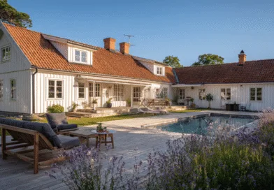 Midcent: Detta charmiga hus, i traditionell stil med rött tegeltak och pool, erbjuder en idyllisk bostadsmiljö med vacker trädgård och uteplats, perfekt för avkoppling och socialt umgänge. Perfekt för den som söker en harmonisk livsstil. Kategori: Hem.