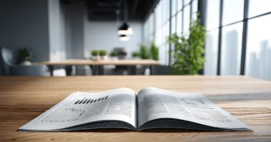 Midcent erbjuder insikter genom analys och rapportering. Bilden visar en öppen tidning med diagram och statistik, perfekt för professionella miljöer. Få inspiration och kunskap för ditt företags utveckling.Kategori: Ekonomi.