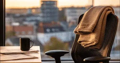 Midcent: Solnedgång över stad med kaffe i fokus. Perfekt för avkoppling efter arbetet. Kaffe, kontorsmiljö, solnedgång och harmoni. Upplev arbetsro och lugn. Inspirerande utsikt i moderna stadsmiljöer. Kategori: Resa.