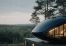 Midcent: Modern arkitektur möter naturen i denna unika och futuristiska byggnad, inbäddad bland skogens grönska. Harmoniskt utformad för att erbjuda lyx och komfort med enastående utsikt över landskapet. Teknik.